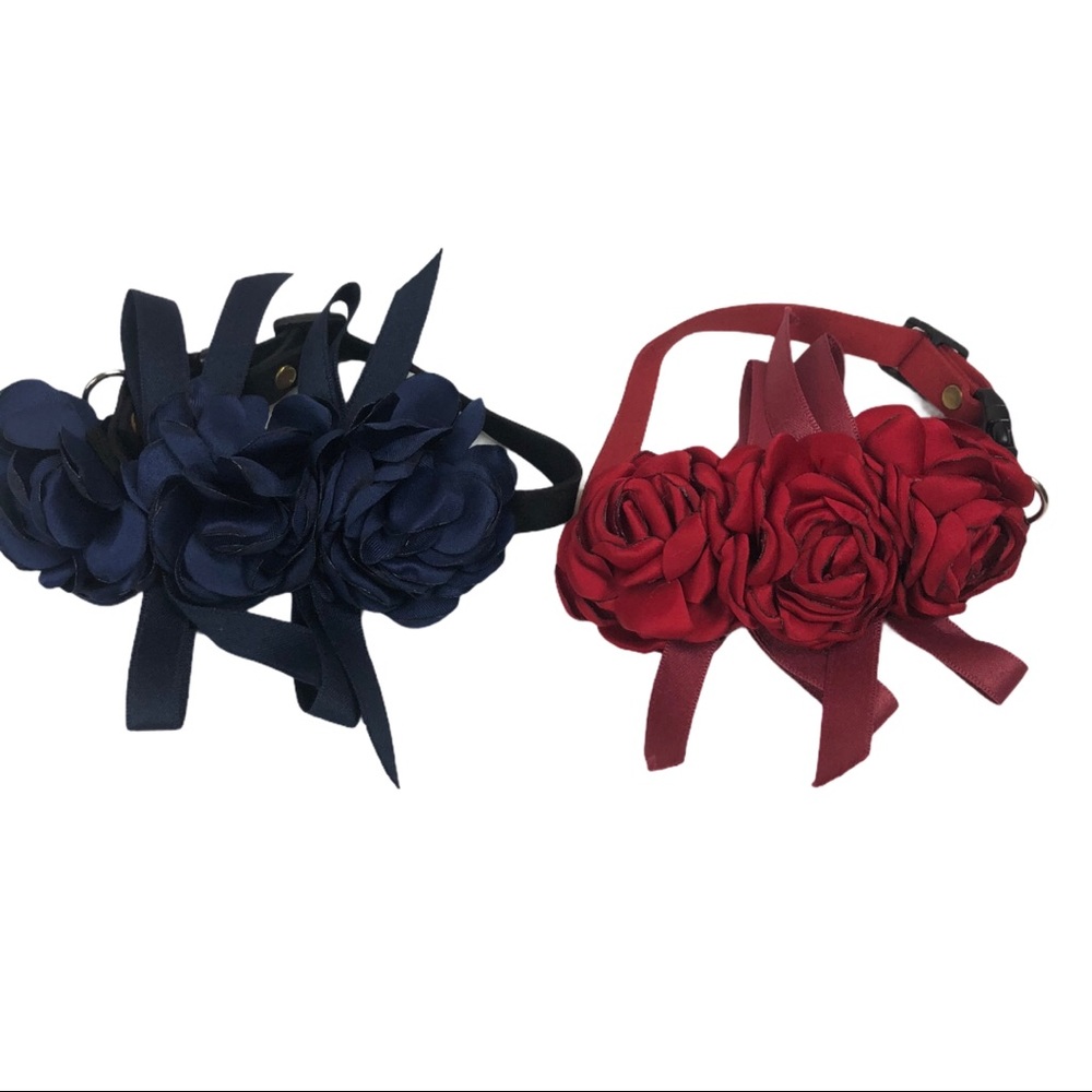 2 Pieces Flower Dog and Cat Collar, XS Red, Blue